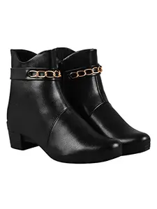 Shoetopia Women & Girls Elegant Gold Chain Detailed Boots/BT-7081/Black/UK4