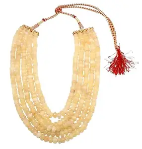 Rajasthan Gems Adjustable Necklace 5 Line Bunch Strand String Beaded Jewellery Women Natural Yellow Jade Gem Stone Bead Gemstone Gift H944