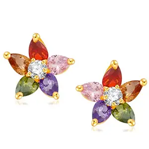 VSHINE FASHION JEWELLERY Five Petal Multicolor Stone Shaped American Diamond Studded Earring Gold Plated Stylish Fancy Collection Fashion Jewellery for Women, Girls - VSER1041G