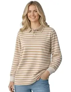 Mack Jonney Women’s Striped Polo T-Shirt | Full Sleeves | Collared Casual Cotton Tee | Regular Fit Top-M7341