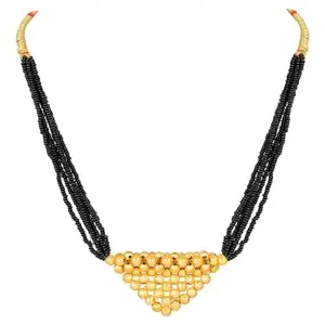 Aaiku Traditional Short Mangalsutra Designer Pendant Black Mani With Earring Set Gold Plated For Women and Girls (601)