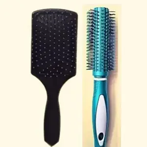 Round Rolling Curling Comb Hair Brush With Paddle Hair Brush For Men And Women (Pack of 2) - Color May Vary
