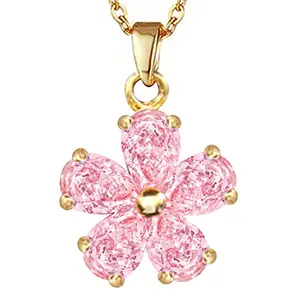 Peora Gold Plated Pink American Diamond Studded Pendant Necklace Chain Fashion Stylish Jewellery Gift For Women & Girls (PX8P157PK_New) - Valentines Gift for Her