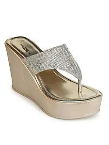 Shezone Shezon Women's Gold Color Heels (I108_Golden_36)