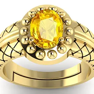 APSSTONE 7.25 Ratti 6.00 Carat Natural Certified Yellow Sapphire Pukhraj Astrological Gemstone Gold Plated Ring Adjustable for Men and Women's