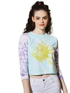 THE DRY STATE Women's Cotton Graphic Print Neon Color Oversize Half Sleeve Round Neck Tshirt (S, Multicolour)