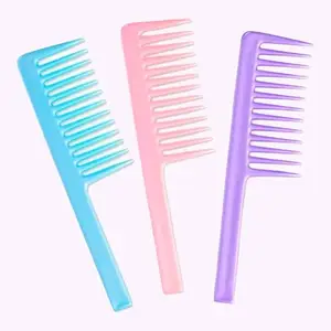 Detangling Wide Tooth Hair Combs with Handle, Set of 3, Blue, Pink, Purple