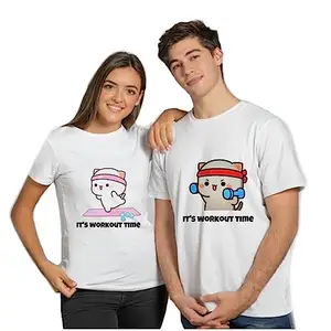 BUBU DUDU | GOMA Peach | Milk Bear | Plush Panda | Valentine Day | Cute Couple Unisex Cotton Tshirt - ITS Workout TIME BUBU DUDU (42, It's Workout TIME (Male))