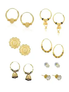 PRIVIU Set of 7 Gold Plated Hoop & Studs Earrings | Tradistional Indian Wedding Hoops & Studs Earrings For Women | Wedding Gift For Women