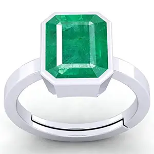 Parineeta GemsCertified Unheated Untreatet 2.25 Ratti A1 Natural Emerald Panna Gemstone Adjustable Silver Plated Ring