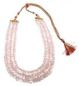 Rajasthan Gems Adjustable Necklace 3 Line Bunch Strand String Beaded Jewellery Women Natural Rose Quartz Gem Stone Bead Gemstone Gift H945