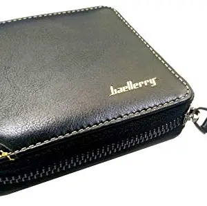 BAELLERRY Black Zipper Leather Wallet