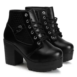 STRASSE PARIS Women's Round Toe Boots Buckle Lace Up Chunky Block Heel | Boots for Women,8