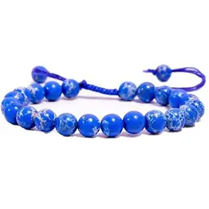 RRJEWELZ Natural Turquoise Round Shape 8mm Smooth Beads Blue Color Threaded Adjustable Bracelet For Men & Women. |TDBR_1853