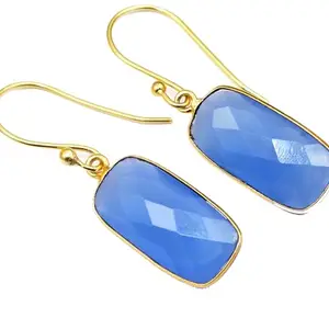 KHN Fashion Awesome Chalcedony Rectangle Shape Yellow Gold Plated Earrings