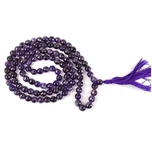 Reiki Crystal Products Natural Amethyst Mala Crystal Stone Faceted/Diamond Cut 108 Beads 8 mm Jap Mala for Reiki Healing Crystal Stone (Color : Purple)