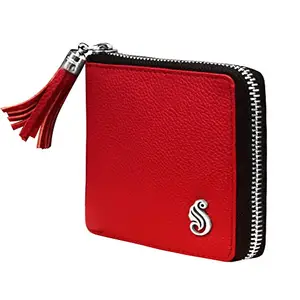 SOUMI Genuine Leather Red Wallet for Women with Zipper Closure (SM-703RD)