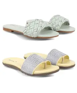 MOSAC Combo Pack of 2 Pairs Casual Flat Slip-On Slipper for Women -4UK