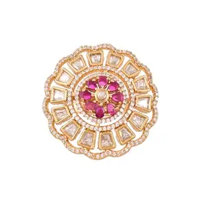 VOYLLA Kundan Opulance Royal Bloom Ring |Women Statement Rings|Gold Rings For Women|Kundan Rings|Gift For Her|Women Gifts|Gift For Valentine|Valentine Gifts|Raksha Bandhan Gifts|Gift For Sister