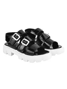 Stylestry Smart Casual Black Sandals For Women & Girls /UK3 (Black, numeric_4)
