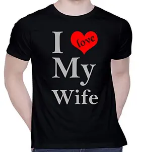 CreativiT Graphic Printed T-Shirt for Unisex I Love My Wife Tshirt | Casual Half Sleeve Round Neck T-Shirt | 100% Cotton | D00589-499_Black_XX-Large