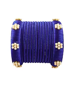 HABSA HABSA Hand Made Fancy Festival Silk Thread Bangles Plastic Bangle Set for Women(Dark Blue) (Pack of 14) (Size-2/4)