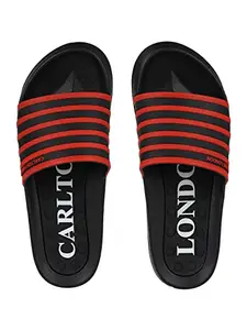 Carlton London Men's Sliders, Black-Red, 8