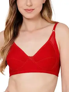 Clovia Women's Cotton Spandex Solid Non-Padded Full Cup Wire Free T-Shirt Bra (BR1780A04_Light Red_36C)