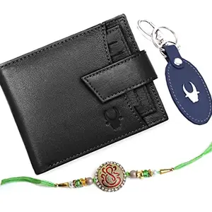 WildHorn Rakhi Gift Hamper for Brother - Classic Men's Combo/Gift Set of Leather Wallet, Keyring and Rakhi for Brother