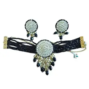 Shailee Designs Traditional And Western Mix Brass Necklace Set for Women Girls Chokar (Black)
