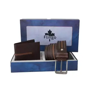 Flingo Leather Wallet & Belt Combo Set for Men | Gift Hamper Set for Men (Brown) (Size - 32)