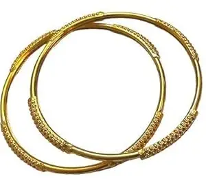 Traditional Gold-Plated Bangles, Round Design with Textured Pattern, Set of 2 (2-8)