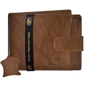 Walrus Brown Color Premium Genuine Leather Bi-Fold Men Wallet with RFID Protection