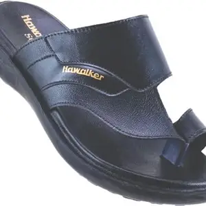 Hawalker Men's Softy Flip Flops for All Weather Made with Injection Moulded PU Sole | Comfortable Hawai Chappals | Regular Wear Slippers (Black)