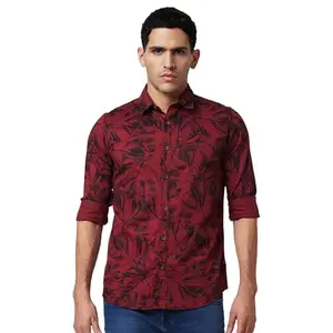Spykar Red Printed Shirt for Men (Size: XL)-MSHPS1BD234