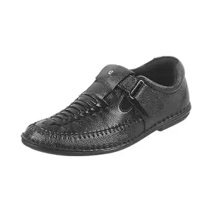 Mochi Men Black Fisherman Leather Sandal UK/7 EU/41 (18-231)