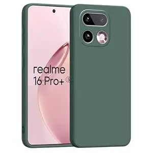 amazon basics Back Cover for Realme 16 Pro Plus 5G | Ultra Slim Soft Rubberised Case | Matte Silicone Flexible Mobile Case | Camera Protection - Green
