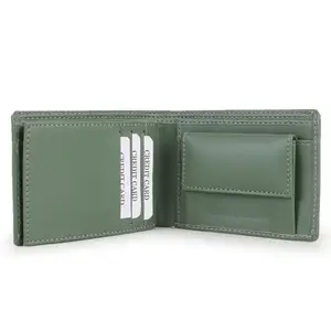 Dezire Crafts Men's Napa PU Leather Wallet | Slim & Stylish Bi-Fold Wallet with 2 Cash Compartments, 5 Card Slots, 1 Coin Pocket & 2 Currency Compartments (Green)