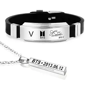 University Trendz BTS V Signature Silicon Bracelet with BTS Pendant Necklace for Men & Women