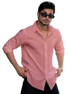 WIZOON Shirt for Men | Men’s Black Textured | Regular Fit | Textured Cotton Blend Casual | Full Sleeves | Spread Collar | Western Stylish