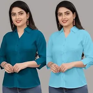 Formal Cotton Blend Shirt for Women with 3/4 Sleeve for Casual Wear Combo of 2