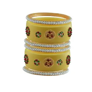 Vidhya Kangan Stone Stud Color Cream Acrylic Bangle | Over Size | Plus size |For Woman and girlsChura Bangles Set for Wedding and Party (sku-ban25691)