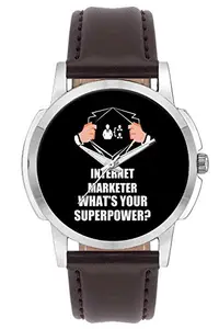 BIGOWL Wrist Watch for Men - Internet Marketer What's Your Superpower? - Analog Men's and Boy's Unique Quartz Leather Band Round Designer dial Watch