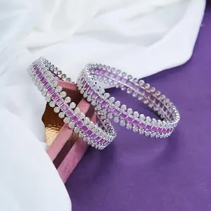 OPAL TOUCH Sparkling Rhodium Bangles Set (Pack of 2)