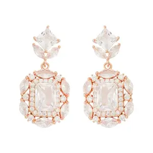 Kushal's Fashion Jewellery White Rose Gold Plated Ethnic Zircon Earring - 428823