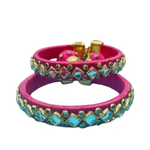 Rangarang Creations Traditional Designer Mirror Handmade Bracelet (pair) With 2 latkan,Beads and Ghungroo, Jewellery for Women (Pink)