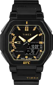 TIMEX Resin Ufc Strength Collection Men Quartz Analog/Digital Black Dial Coloured Quartz Watch, Octogonal Dial With 45 Mm Case Width - Tw2V55300X6, Bandcolor-Black