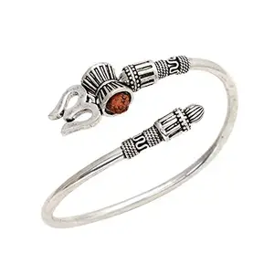 Shree Shyam Gems and Jewellery Silver Plated Rudraksha Damru Trishul Bracelet Cuff Kada for Men and Women