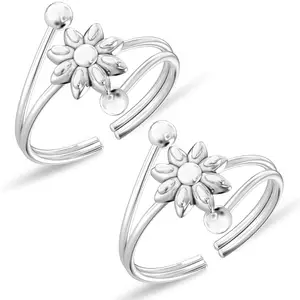 LeCalla 925 Sterling Silver BIS Hallmarked Bridal Flower with Ball Toe Rings for Women