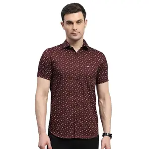 Monte Carlo Mens Wine Printed Spread Collar Casual Shirt (2240767443HS-1-42)